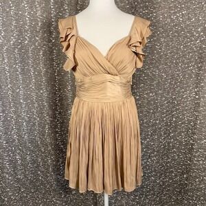 Mable Satin Pleated‎ Ruffle Mini Dress Champagne Gold Fairy Balletcore Women's M